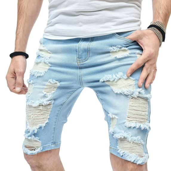 ZVNAΖH Mens Ripped Distressed Destroyed Denim Shorts Slim Fit Stretch Straight Leg Jean Shorts Go Out Streetwear Shorts