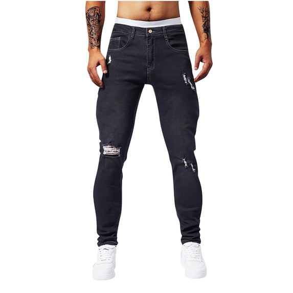 ZVNAΖH Mens Ripped Vintage Old Washed Jeans Skinny Stretch Denim Pants, Ultra-Soft Expandable Fabric, Streetwear