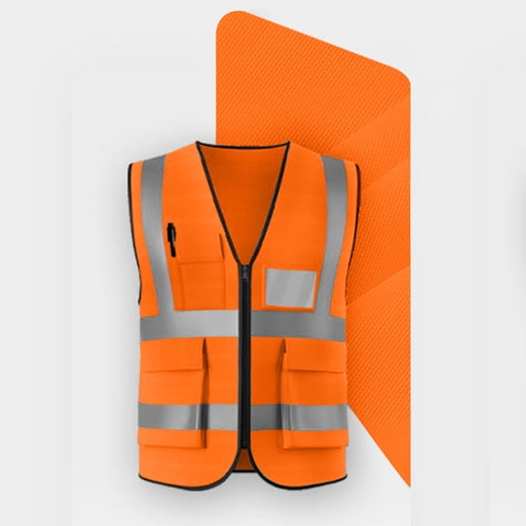 ZVNAΖH Mens Safety Vest Reflective Work Shirts with Pockets Construction Vest High Visibility Zipper Front Safety Vest with Reflective Strips
