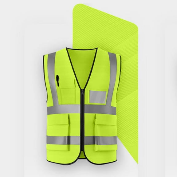 ZVNAΖH Mens Safety Vest Reflective Work Shirts with Pockets Construction Vest High Visibility Zipper Front Safety Vest with Reflective Strips
