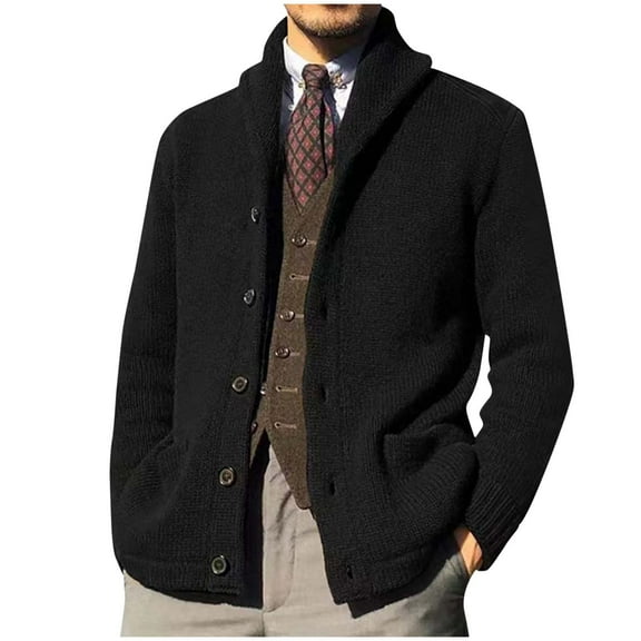 ZVNAΖH Mens Shawl Collar Cardigan Sweaters Button Down Cable Knitted Loose Fit Knitwear Open Front Sweaters Winter Outwear