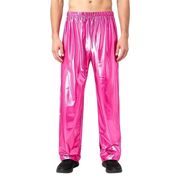 ZVNAΖH Mens Shiny Pants Metallic Trousers Loose Fit Straight Leg Elastic Waist for Halloween Party Disco