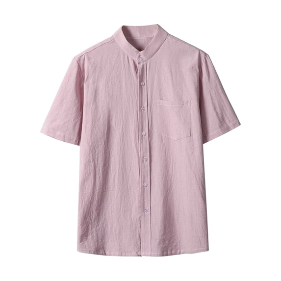 ZVNAΖH Mens Short Sleeve Button Down Shirts Summer Casual Stand Up Collar Shirt Solid Color Pocket Shirt Lightweight Tops