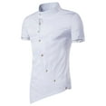 thumbnail image 1 of ZVNAΖH Mens Short Sleeve Stand Up Collar Shirts Slant Placket Pointed Hem Embroidered Shirts Dress Shirt Formal Shirts, 1 of 6