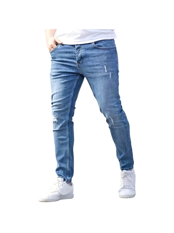 ZVNAΖH Mens Skinny Jeans Stretch Denim Pants Ripped Distressed Button Zip Fly with Pockets