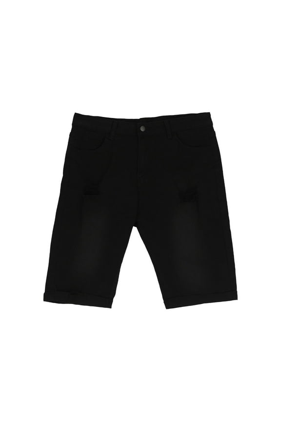 ZVNAΖH Mens Slim Fit Ripped Stretch Denim Shorts Straight Leg Jean Shorts Comfort Flex Waist Rolled Hem Washed Jean Shorts