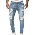 thumbnail image 1 of ZVNAΖH Mens Slim Fit Ripped Stretch Skinny Jeans Side Striped Denim Pants, 1 of 5