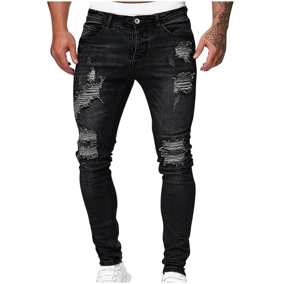 ZVNAΖH Mens Slim Fit Ripped Stretch Skinny Jeans Side Striped Denim Pants