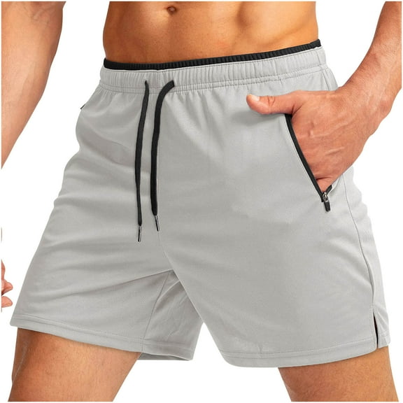 ZVNAΖH Mens Sport Shorts with Zipper Pockets Drawstring Waist Athletic Gym Workout Shorts Lightweight Mesh Breathable Running Shorts