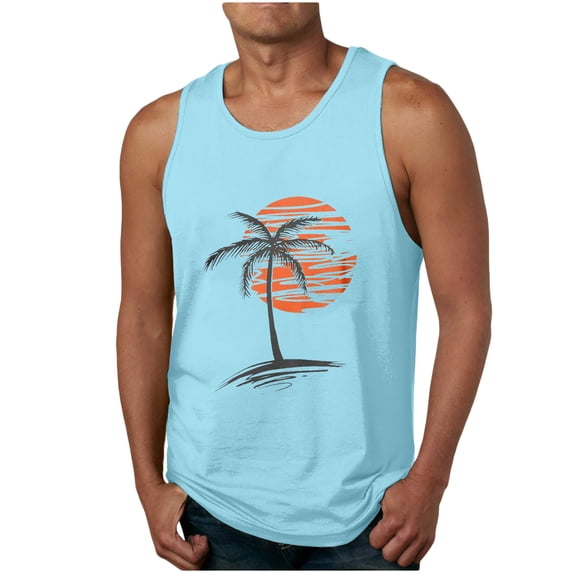 ZVNAΖH Mens Summer Beach Tank Top Tropical Hawaiian Palm Tree Print Sleeveless Shirts Muscle Tee Vacation Shirts