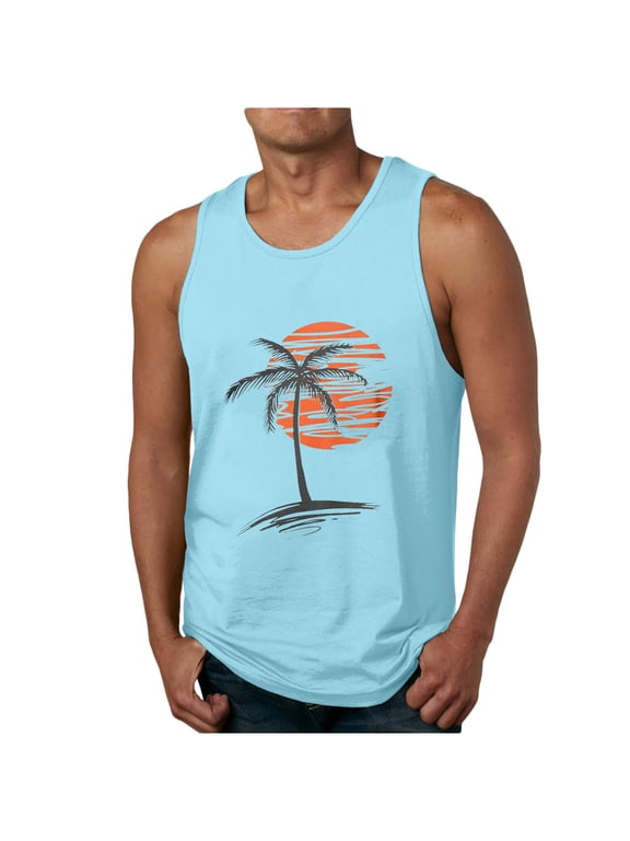 ZVNAΖH Mens Summer Beach Tank Top Tropical Hawaiian Palm Tree Print Sleeveless Shirts Muscle Tee Vacation Shirts