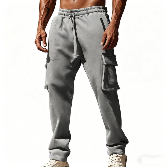 ZVNAΖH Mens Sweatpants Open Bottom Cargo Sweat Pants Drawstring Elastic Waist Straight Leg Pants with Zipper Pockets