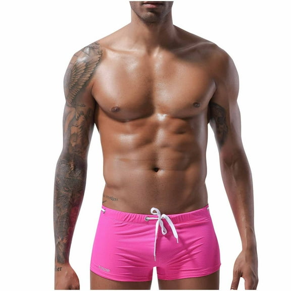 ZVNAΖH Mens Swim Boxer Briefs, Mens Summer Drawstring Waist Solid Color Swim Shorts