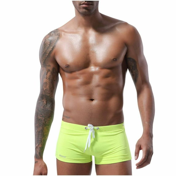 ZVNAΖH Mens Swim Boxer Briefs, Mens Summer Drawstring Waist Solid Color Swim Shorts