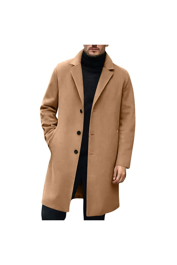 ZVNAΖH Mens Wool Blend Casual Trench Coat Single Breasted Lapel Slim Fit Overcoat Fall Winter Warm Peacoat with Pockets