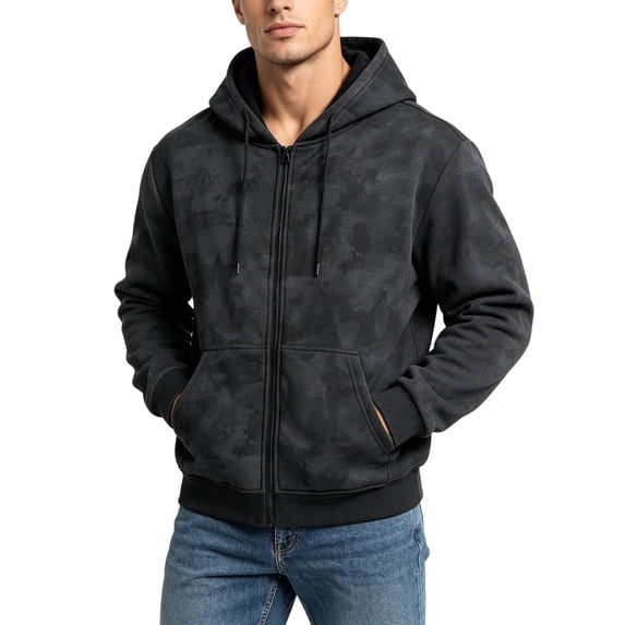 ZVNAΖH Mens Zip Up Hoodie Fleece Jacket Camo Print Loose Fit Drawstring with Kangaroo Pocket, S-3XL