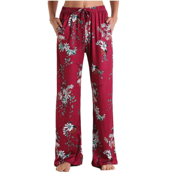 ZVNAΖH Pajama Pants for Women Clearance Cotton Lightweight Plus Size Elastic Drawstring Lounge Pants Printed Wide Leg Homewear Pants, Sizes S-3XL