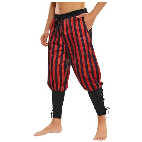 ZVNAΖH Pirate Pants for Men Ankle Banded Renaissance Pants Medieval Viking Navigator Trousers Pirate Costume with Drawstrings