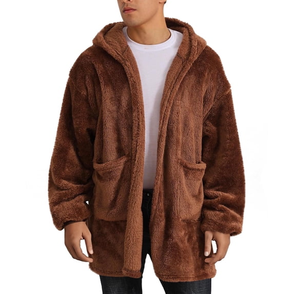 ZVNAΖH Plush Hooded Cardigan for Women and Men, Unisex Cozy Loungewear Sweatshirt, Fuzzy Fleece Blanket Hoodie Open Front Coat