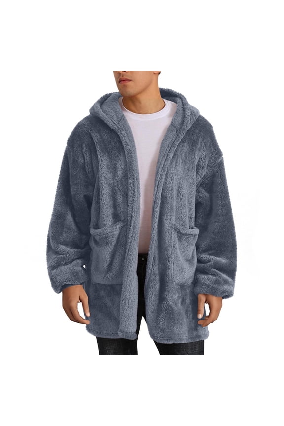 ZVNAΖH Plush Hooded Cardigan for Women and Men, Unisex Cozy Loungewear Sweatshirt, Fuzzy Fleece Blanket Hoodie Open Front Coat