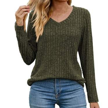 ZVNAΖH Pullover Sweaters for Women, Fall Sweaters for Women 2024, Womens Lightweight Long Sleeve V Neck Tunic Sweater Solid Color Knit Sweaters Top