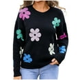 thumbnail image 1 of ZVNAΖH Pullover Sweaters for Women, Women's Casual Crew Neck Flower Printed Long Sleeve Pullover Sweater Top On Clearance, 1 of 8