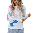 thumbnail image 1 of ZVNAΖH Pullover Sweaters for Women, Women's Casual Crew Neck Flower Printed Long Sleeve Pullover Sweater Top On Clearance, 1 of 7