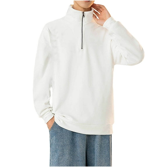 ZVNAΖH Quarter Zip Pullover, Young Men's Fashion Stand Up Collar Sweatshirt Comfy Solid Fleece Sweat Shirt Go Out Streetwear