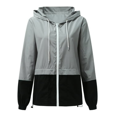 ZVNAΖH Rain Jackets for Women Lightweight Drawstring, Packable Rain Jacket Waterproof Raincoat Color Block Jackets Windproof Hooded Jacket with Pockets