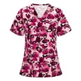thumbnail image 1 of ZVNAΖH Scrub Tops Women, Stretchy V Neck Short Sleeve Cute Floral Printed Holiday Nursing Pocketed Working Uniforms, 1 of 1