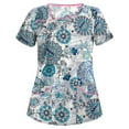 thumbnail image 1 of ZVNAΖH Scrub Tops for Women, Stretchy V Neck Short Sleeve Cute Floral Printed Holiday Nursing Pocketed Working Uniforms, 1 of 3