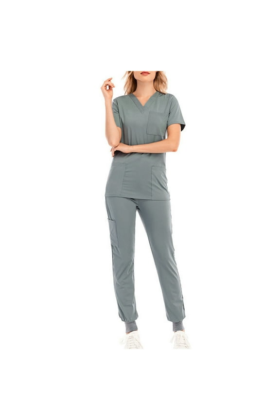 ZVNAΖH Scrubs Sets for Women, V Neck Stretch Scrub Top & Jogger Pants, Anti Wrinkle, Slim Fit, Multi Pockets, Caregiver Scrubs Nursing Uniforms Scrubs
