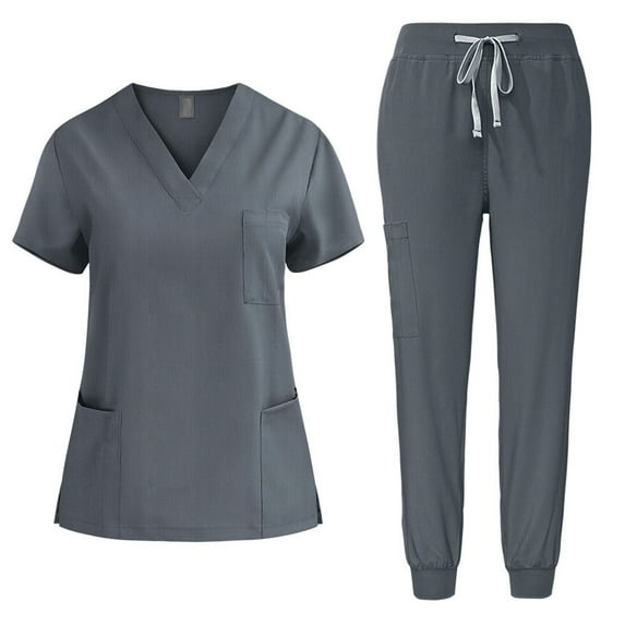 ZVNAΖH Scrubs Sets for Women, Caregiver Uniform Set, V Neck Stretch Scrub Top & Jogger Pants, Anti Wrinkle, Yoga Waistband, Multi Pockets