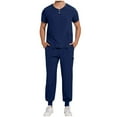 thumbnail image 1 of ZVNAΖH Scrubs for Men Set, Nurse Working Uniforms, 2 Button Neck Stretch Scrub Top & Jogger Pant, Yoga Waistband, Anti-Wrinkle, Multi Pockets, 1 of 7