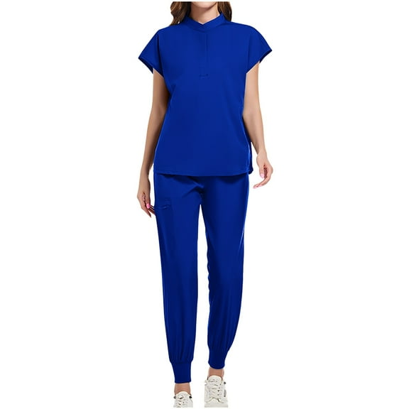 ZVNAΖH Scrubs for Women Set, Cool Stretch Jogging Scrub Nurse Uniform Set, Stylish Mandarin Collar and Drawstring Jogger Pants