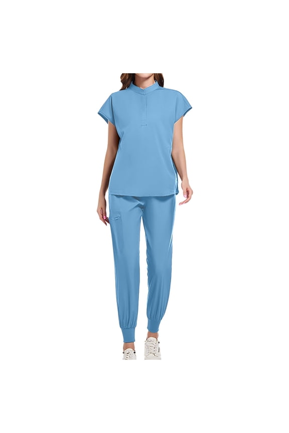 ZVNAΖH Scrubs for Women Set, Cool Stretch Jogging Scrub Nurse Uniform Set, Stylish Mandarin Collar and Drawstring Jogger Pants