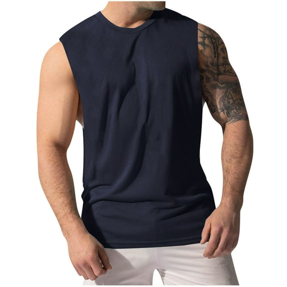 ZVNAΖH Tank Tops Men, Mens Cotton Workout Gym Tank Top Sleeveless Cut Off Muscle Shirts, Loose Fit, Two Side Split, M-3XL