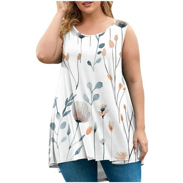 ZVNAΖH Tank Tops for Women Plus Size Clearance Summer Casual Loose Fit Crew Neck Sleeveless Pullover Tops