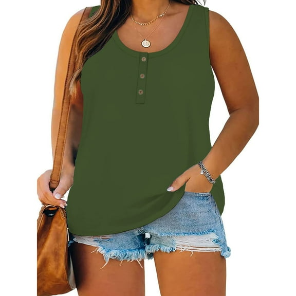 ZVNAΖH Tank Tops for Women Plus Size Summer Casual Loose Fit Crew Neck Sleeveless Pullover Tops