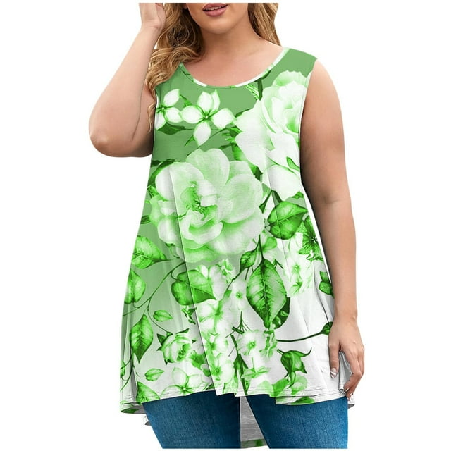 ZVNAΖH Tank Tops for Women Plus Size Clearance Summer Casual Loose Fit Crew Neck Sleeveless Pullover Tops