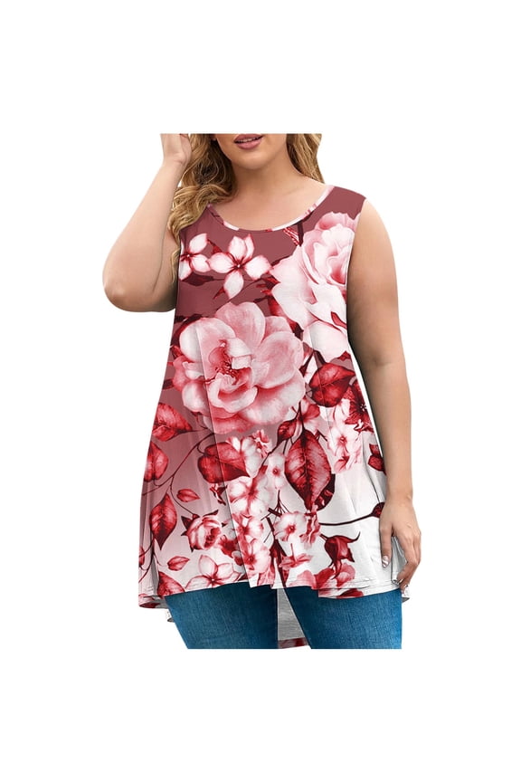 ZVNAΖH Tank Tops for Women Plus Size Summer Casual Loose Fit Crew Neck Sleeveless Pullover Tops