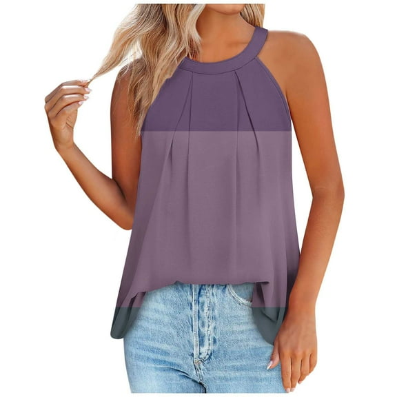 ZVNAΖH Tank Tops for Women,Women's Casual Loose Fit Crew Neck Sleeveless Back Button Pullover Tops