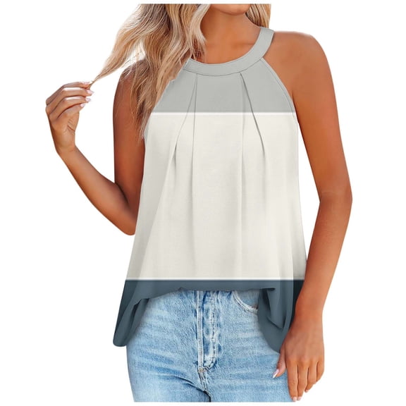 ZVNAΖH Tank Tops for Women,Women's Casual Loose Fit Crew Neck Sleeveless Back Button Pullover Tops