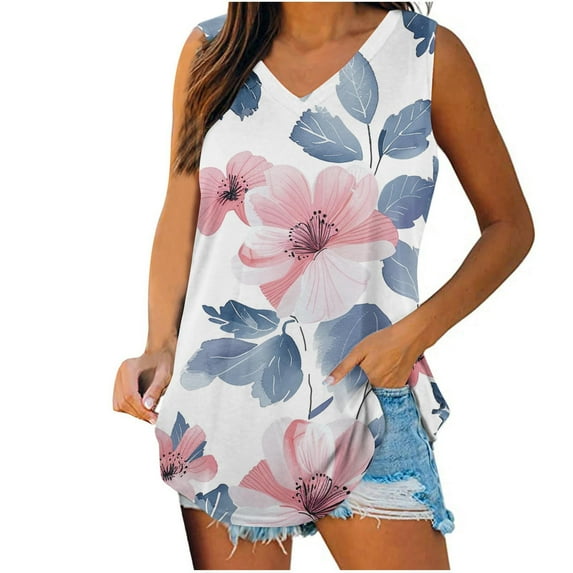 ZVNAΖH Tank Tops for Women,Women's Fashion Casual Solid Color V-Neck Tank Top