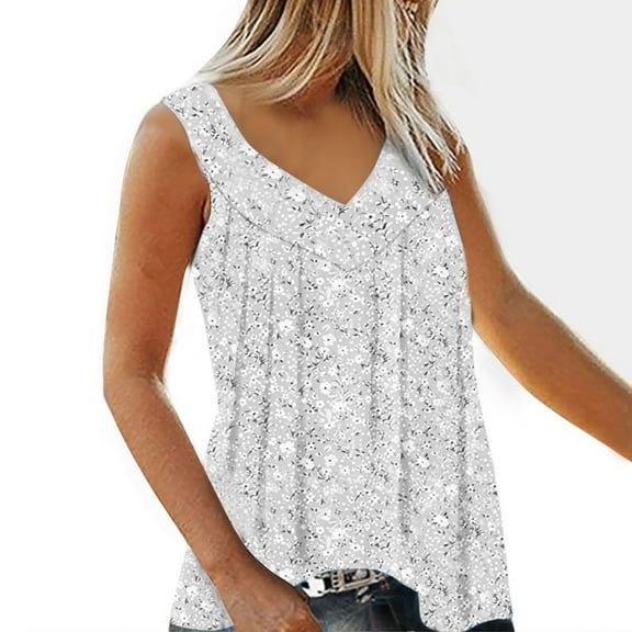 ZVNAΖH Tank Tops for Women,Women's Fashion Printed Sleeveless T-shirt Blouse V Neck Casual Tops