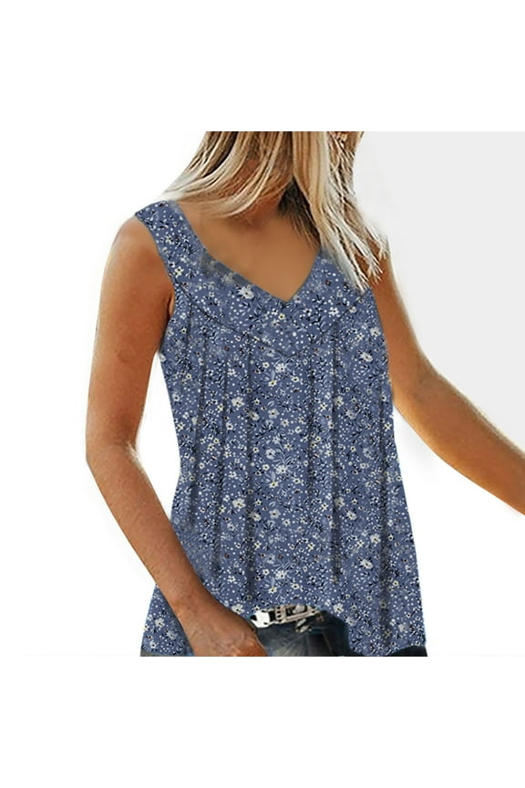 ZVNAΖH Tank Tops for Women,Women's Fashion Printed Sleeveless T-shirt Blouse V Neck Casual Tops