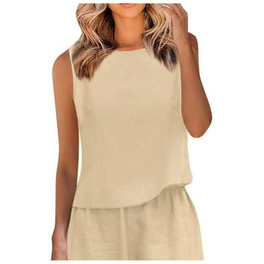ZVNAΖH Tank Tops for Women,Women's Summer Casual Loose Fit Cotton and Linen Crew Neck Pullover Tops