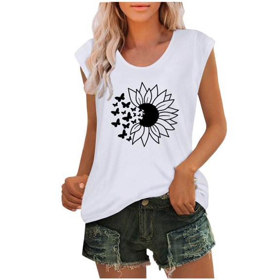 ZVNAΖH Tank Tops for Women,Women's Summer Casual Loose Fit Crew Neck Sleeveless Pullover Tops