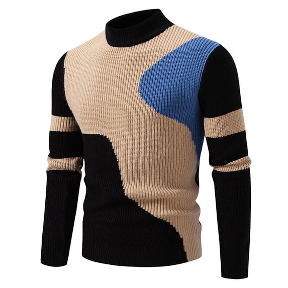 ZVNAΖH Turtleneck Sweater Men - Long Sleeve Cable Knit Colorblock Sweaters Textured Pullover Thermal Clothes Fall Winter Outfit