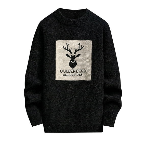 ZVNAΖH Ugly Christmas Sweater Men Funny Deer Print Long Sleeve Pullover Knitted Sweaters Jumper